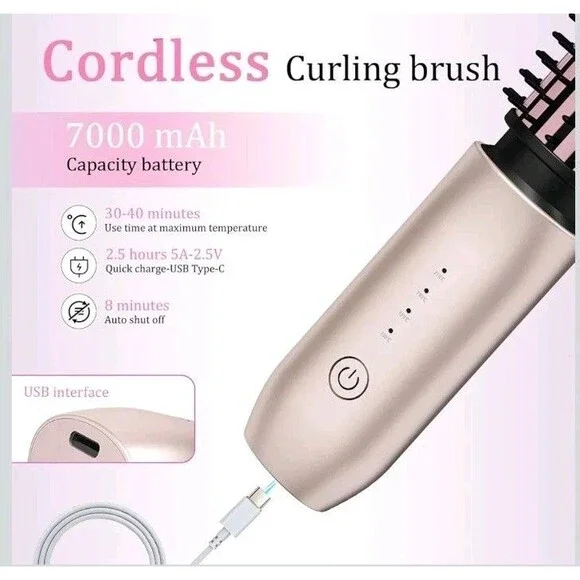 Cordless Hair Curling Iron Brush, Mini Travel Hot Straightener Comb, 3-in-1... - Picture 5 of 7